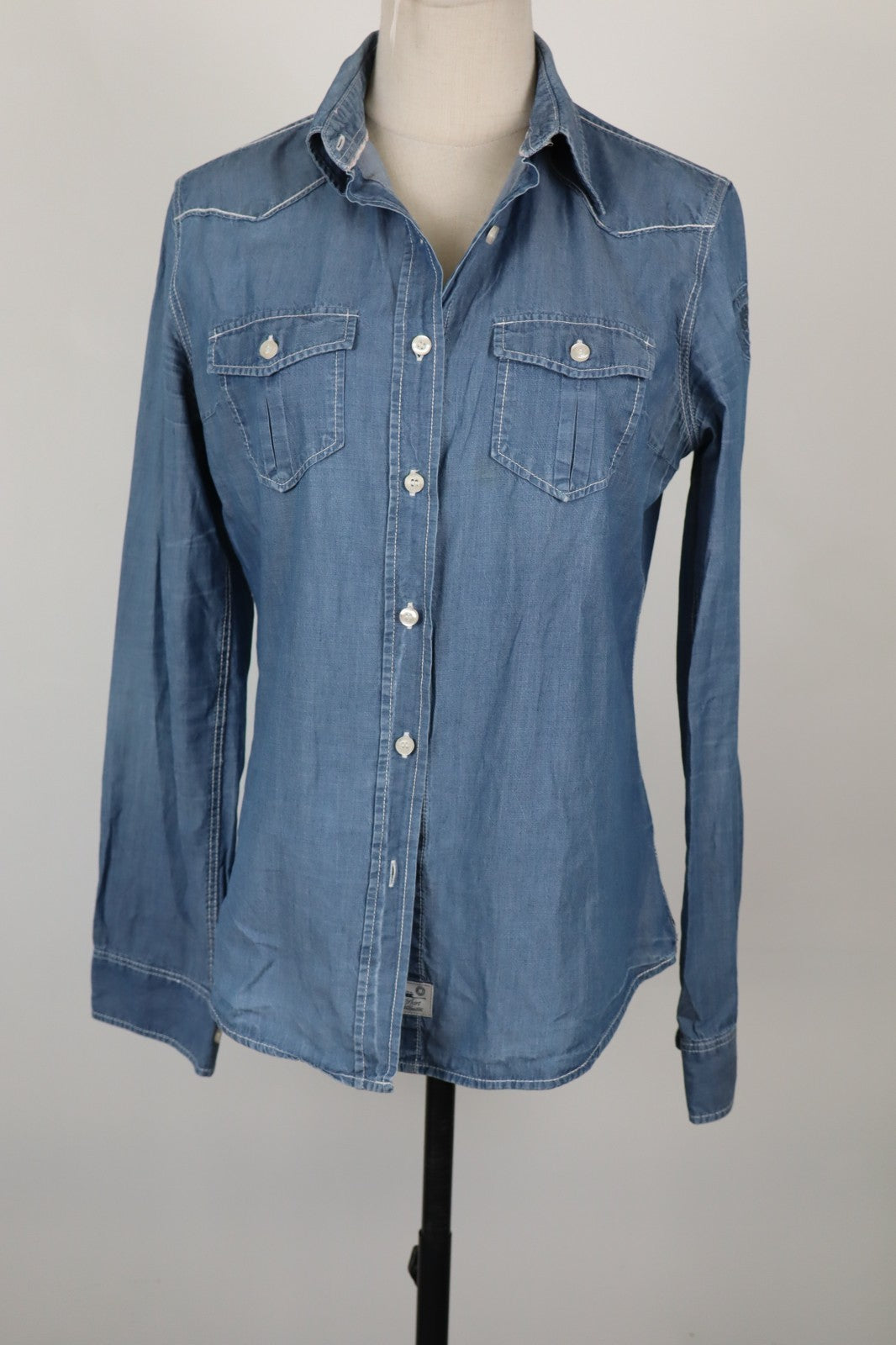 BLAUER CAMICIA DONNA TG. L WOMAN SHIRT CASUAL VINTAGE COTONE DENIM