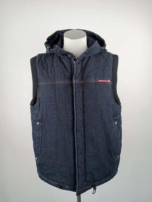 QUIKSILVER GIUBBINO SMANICATO IMBOTTITO GILET DENIM JEANS UOMO Tg XL MAN JACKET