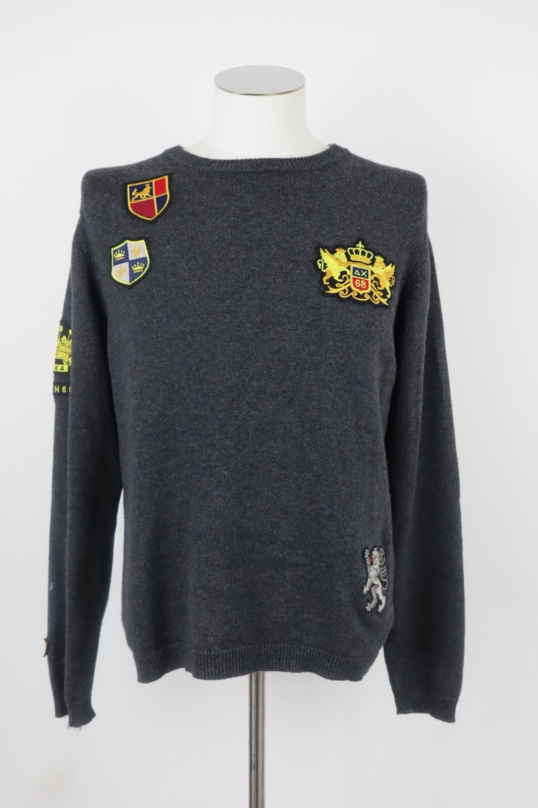 SUN68 MAGLIONE UOMO Tg. L MAN SWEATER CASUAL VINTAGE COTONE LANA CON TOPPE