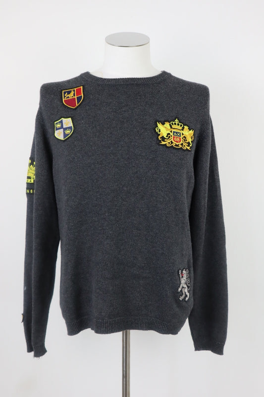 SUN68 MAGLIONE UOMO Tg. L MAN SWEATER CASUAL VINTAGE COTONE LANA CON TOPPE