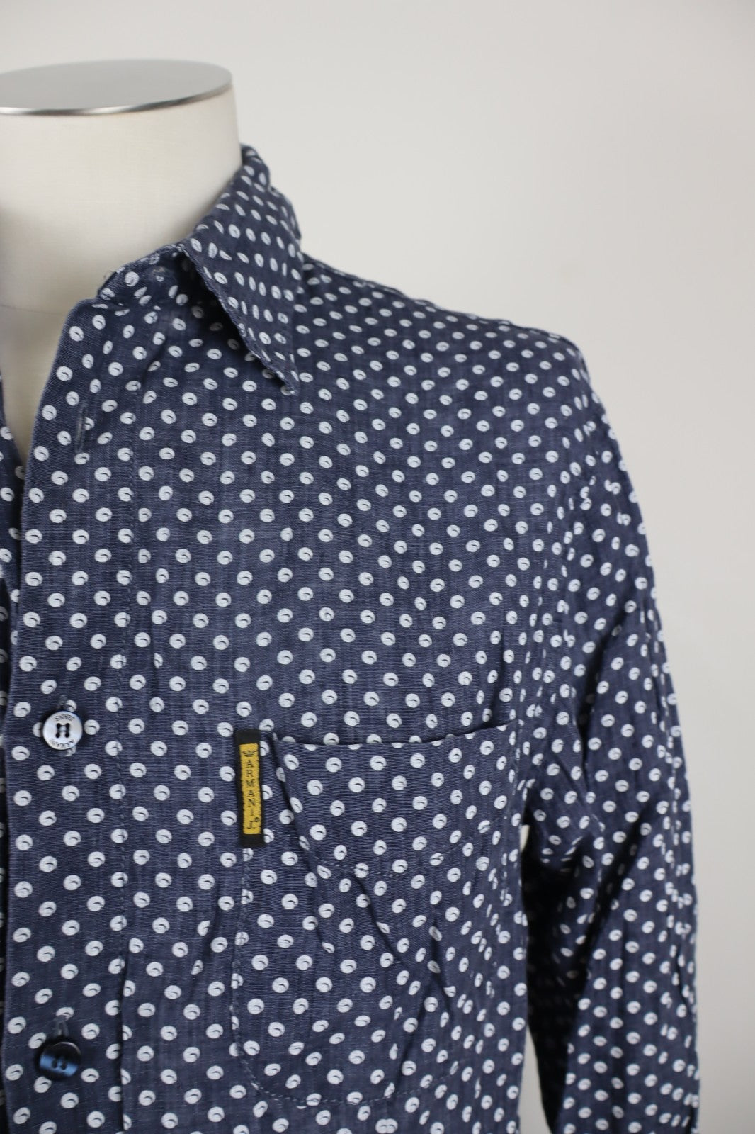 ARMANI JEANS CAMICIA UOMO LINO TG. L MAN CASUAL VINTAGE LINEN SHIRT POIS TASCHE