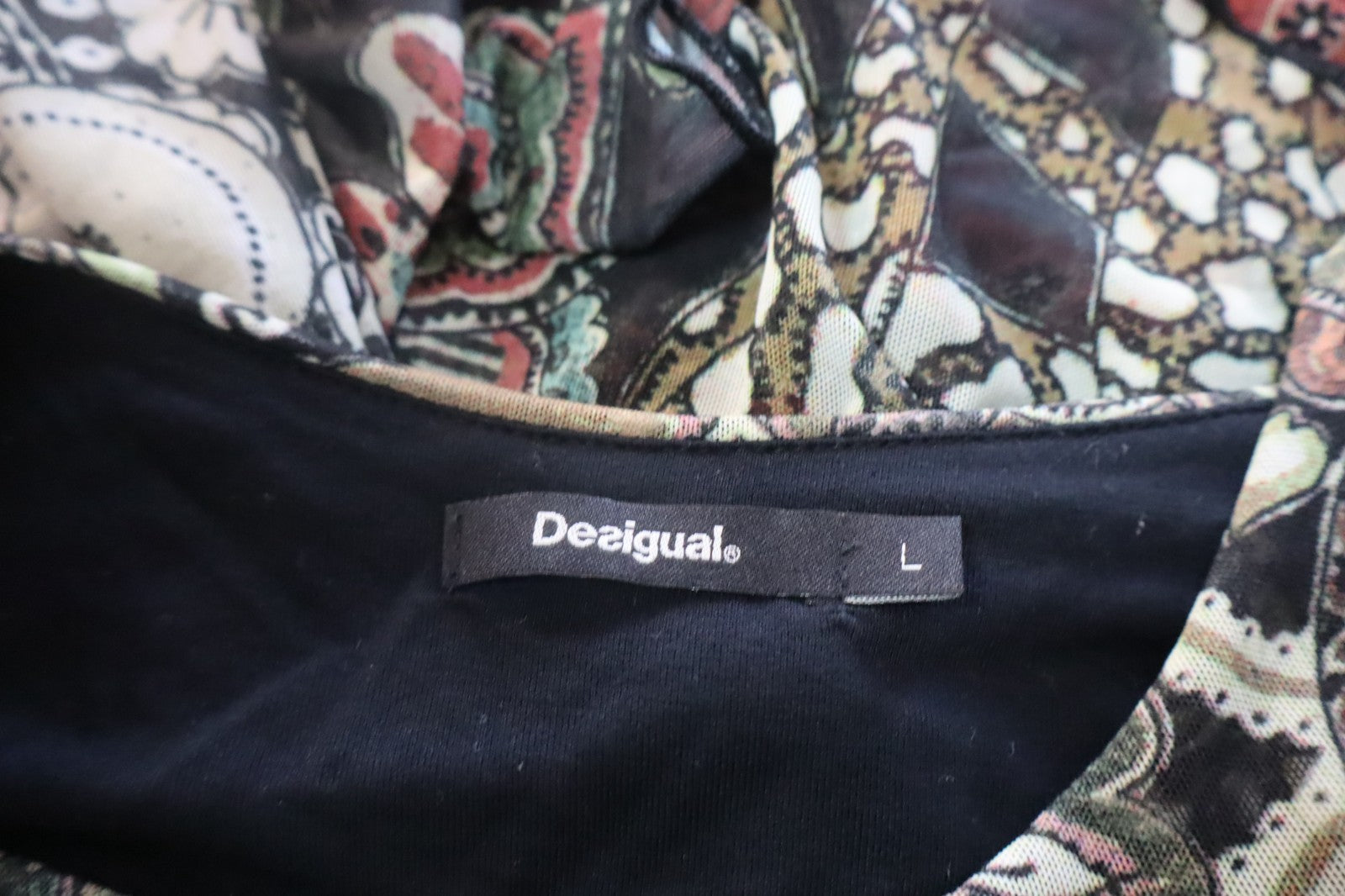 DESIGUAL VESTITO DONNA TG L WOMAN CASUAL VINTAGE DRESS ABITO MANICA LUNGA VELATO