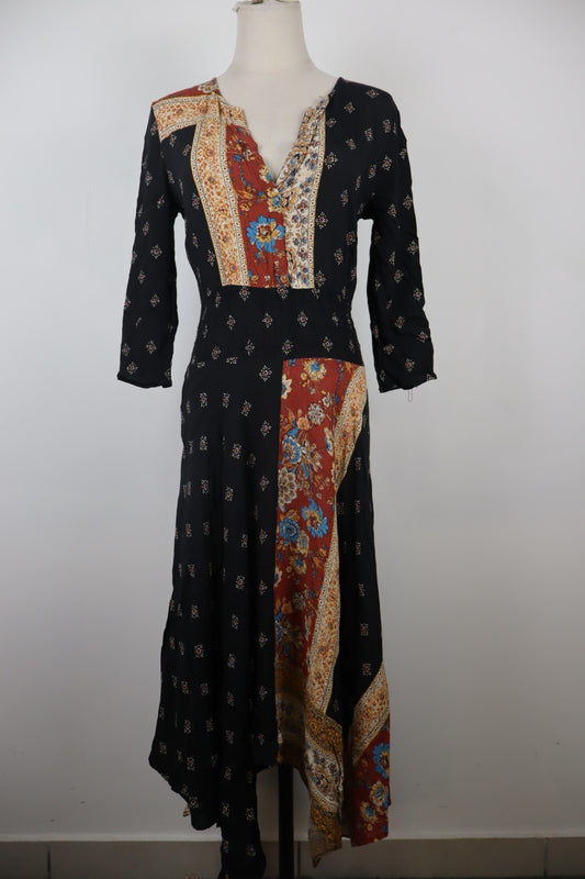 DESIGUAL VESTITO MANICA A 3/4 DONNA TG 38 WOMAN CASUAL VINTAGE DRESS MULTICOLORE