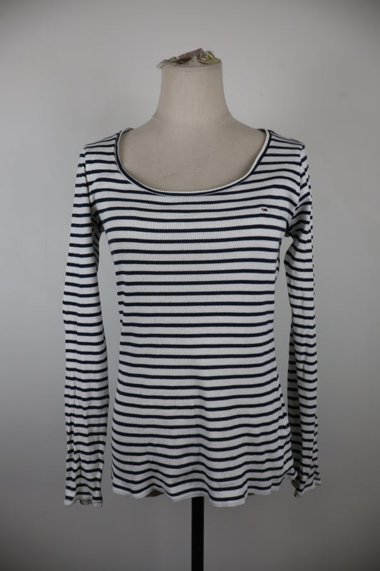 TOMMY JEANS HILFIGER MAGLIA COTONE DONNA L WOMAN CASUAL VINTAGE T-SHIRT A RIGHE