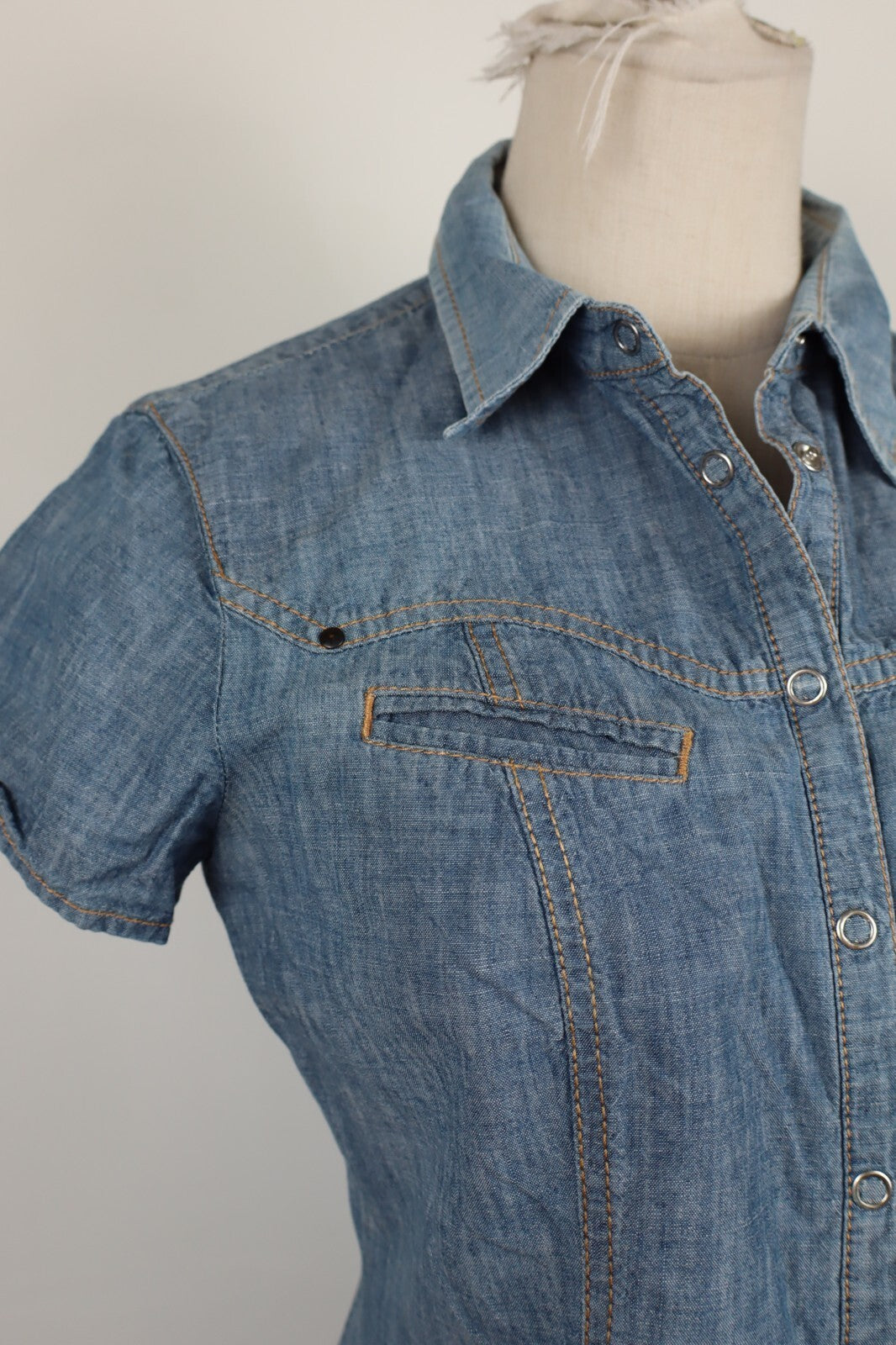 GAS JEANS CAMICIA DONNA TG. L WOMAN SHIRT CASUAL VINTAGE COTONE COTTON DENIM