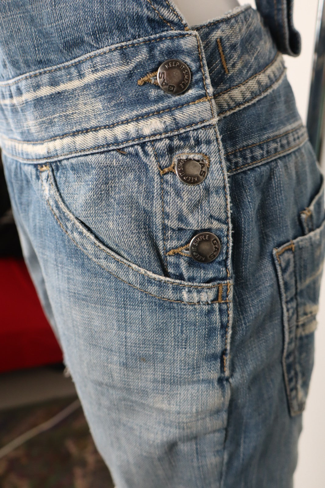 GAS JEANS COMPLETO DONNA PANTALONE TG 27 SALOPETTE ONE PIECE VINTAGE DENIM