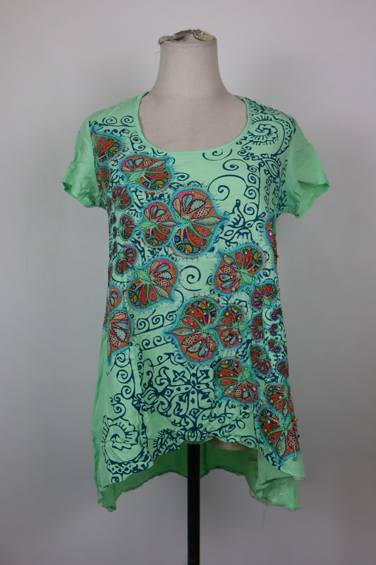 DESIGUAL MAGLIA DONNA TG. M WOMAN CASUAL VINTAGE T-SHIRT  TOP CANOTTA PERLINE