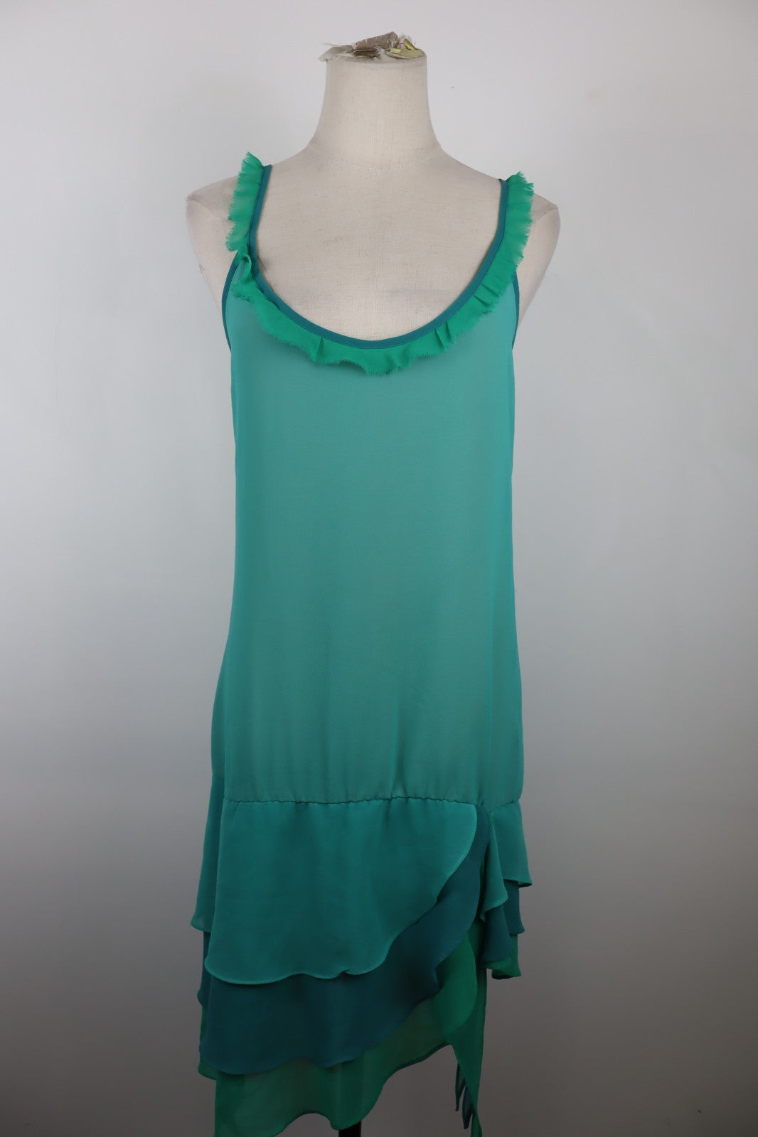 FORNARINA VESTITO ABITO BRETELLE DONNA TG. L WOMAN CASUAL VINTAGE DRESS VERDE