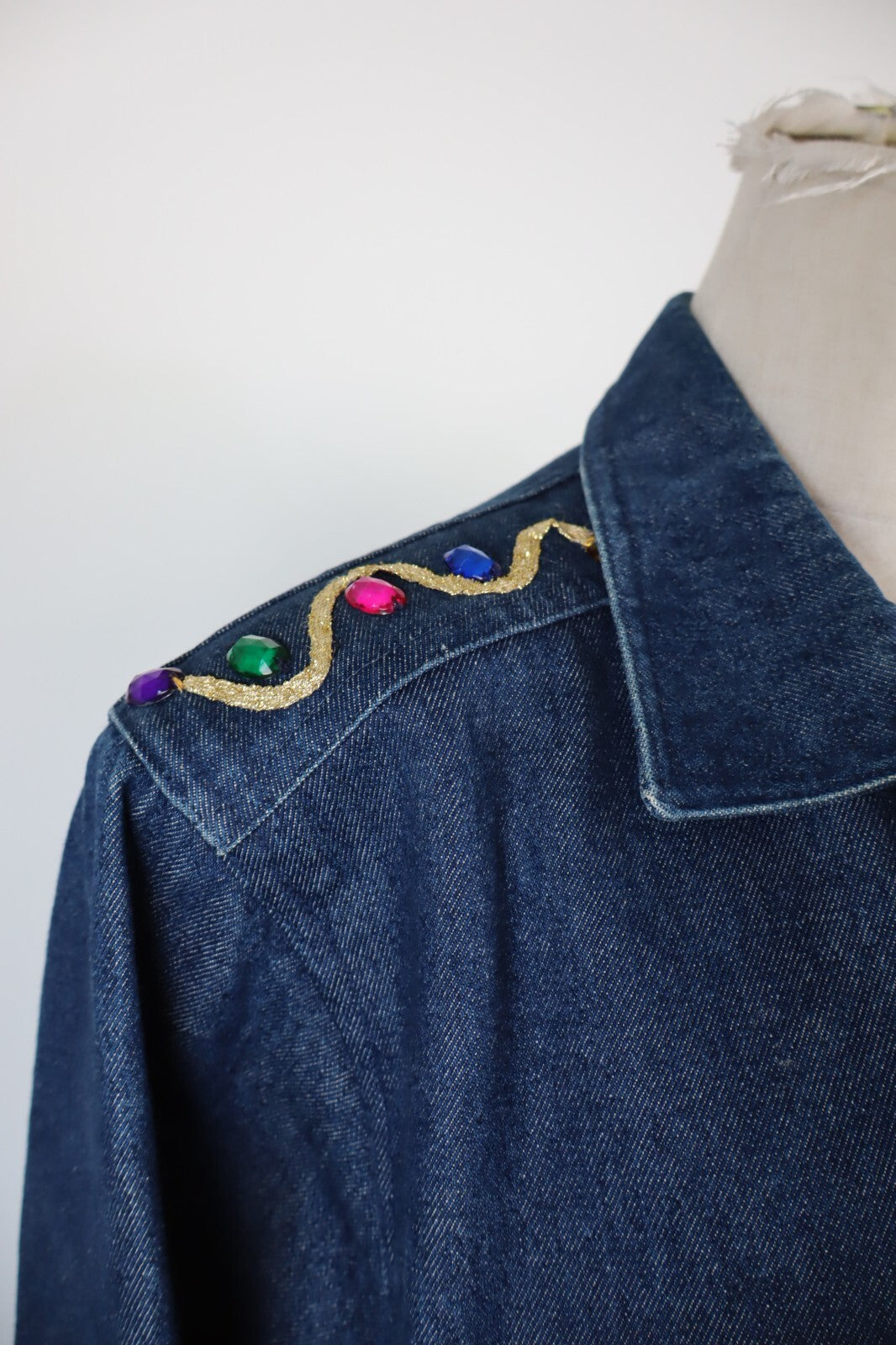 ENRICO COVERI GIUBBINO SPALLINE JEANS DENIM DONNA L WOMAN CASUAL JACKET VINTAGE