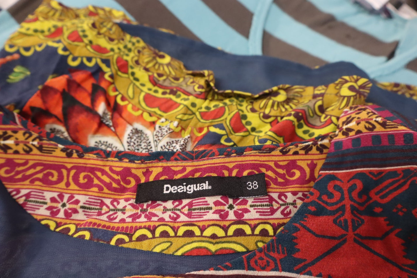 DESIGUAL VESTITO ABITO MANICA A 3/4 DONNA TG. 38 WOMAN CASUAL VINTAGE DRESS LOG