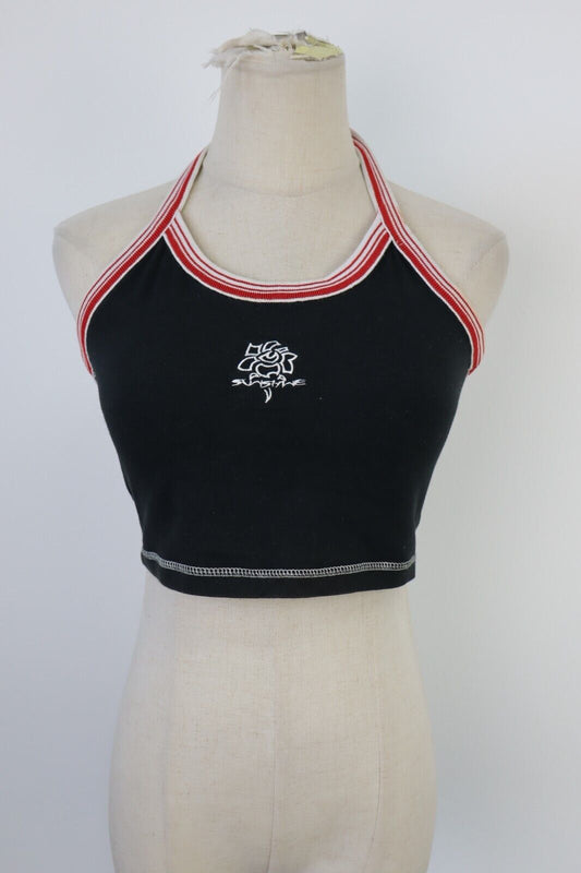 MAGLIA CROP TOP DONNA M WOMAN T-SHIRT STREETWEAR STAMPA LOGO URBAN Y2K 2000'S