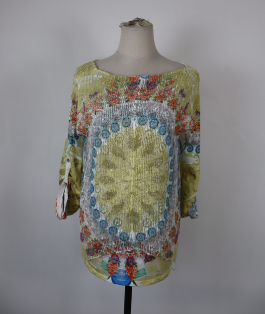 DESIGUAL MAGLIA DONNA TG. M WOMAN CASUAL VINTAGE T-SHIRT TOP BATIK MULTICOLORE