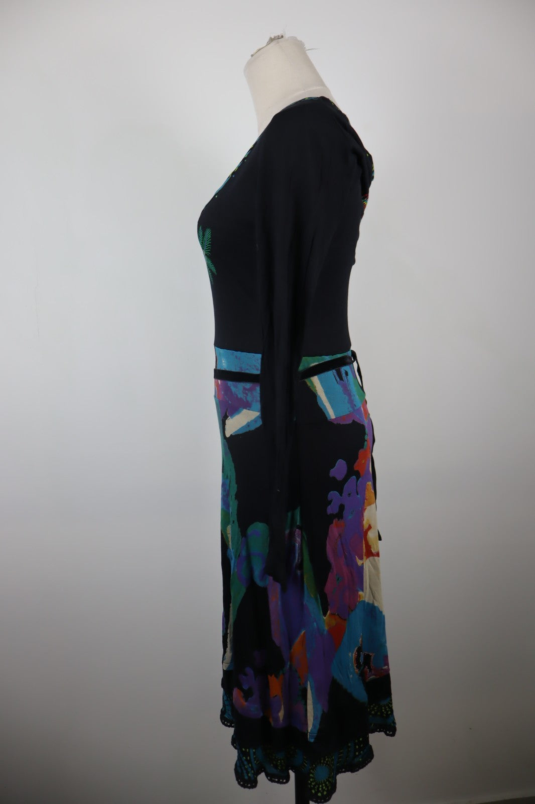 DESIGUAL VESTITO ABITO MANICA LUNGA DONNA M WOMAN CASUAL VINTAGE DRESS CINTURA