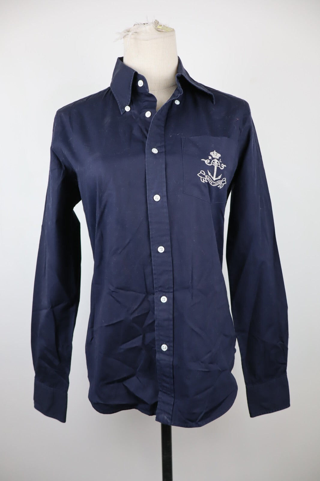 RALPH LAUREN CAMICIA DONNA 8 WOMAN SHIRT CASUAL VINTAGE COTONE COTTON BIG LOGO