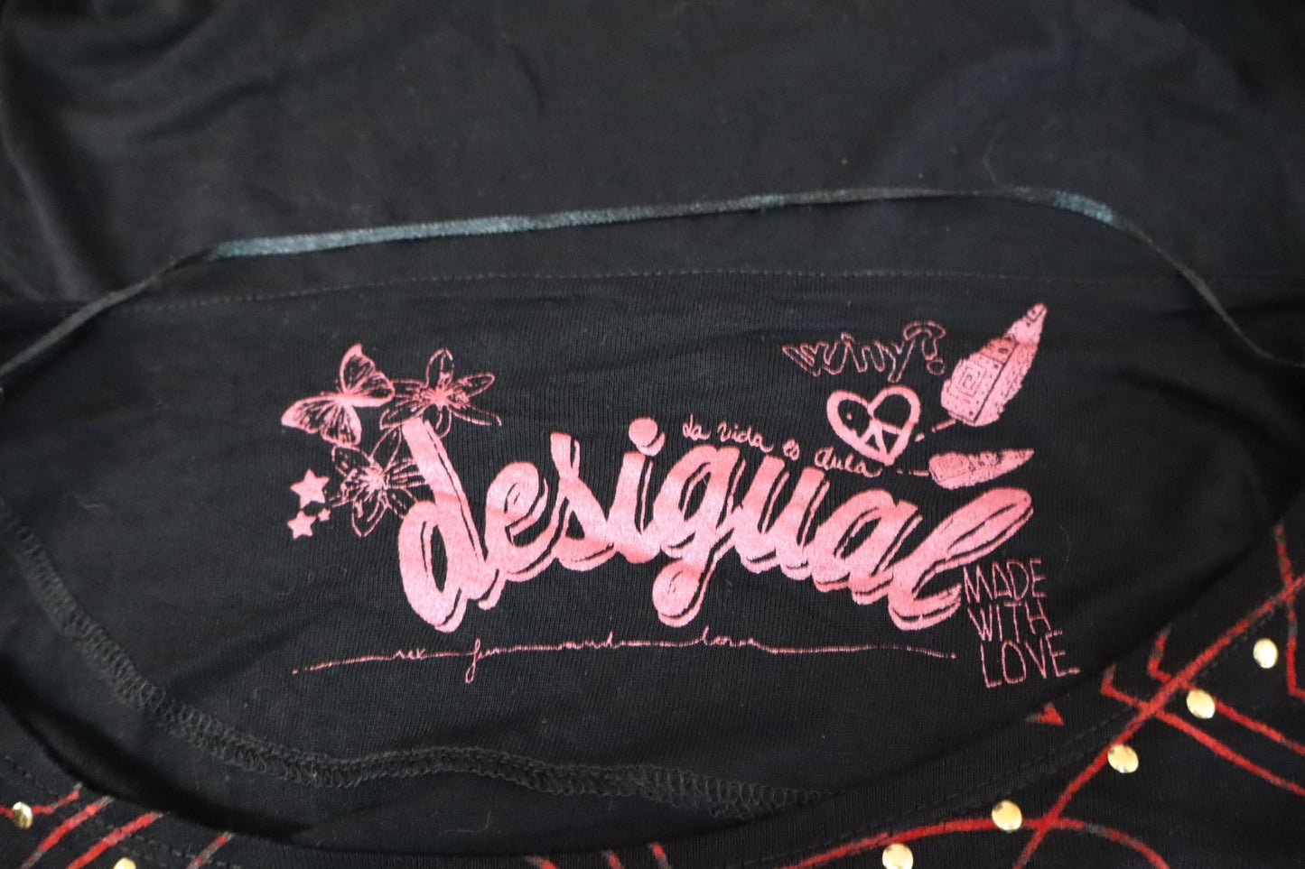 DESIGUAL MAGLIA DONNA TG. L WOMAN CASUAL VINTAGE T-SHIRT MANICHE LUNGHE CUORI