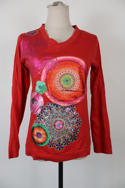 DESIGUAL MAGLIA CANOTTA DONNA TG. M WOMAN CASUAL VINTAGE T-SHIRT TOP COTONE