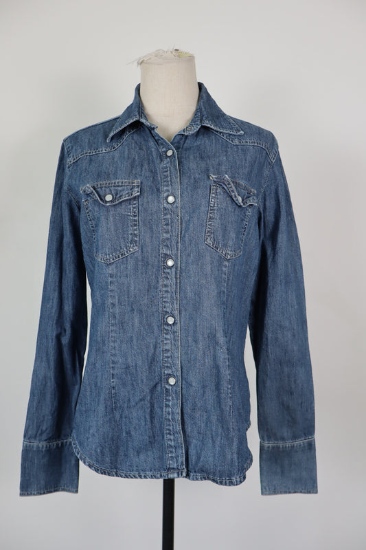CARRERA CAMICIA JEANS DONNA TG L WOMAN SHIRT CASUAL VINTAGE COTONE COTTON DENIM