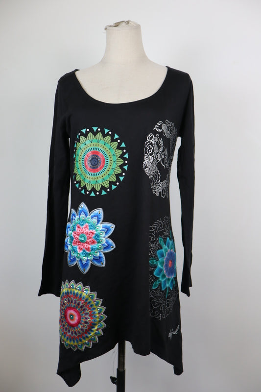 DESIGUAL VESTITO DONNA TG. XL WOMAN CASUAL VINTAGE DRESS ABITO VISCOSA COTONE