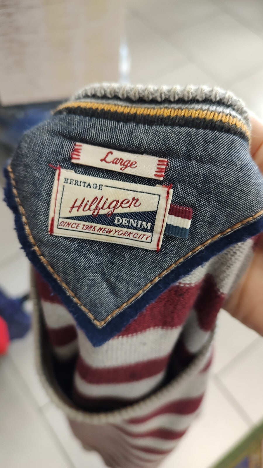 TOMMY HILFIGER  MAGLIONE COTONE VINTAGE UOMO Tg. L MAN SWEATER CASUAL