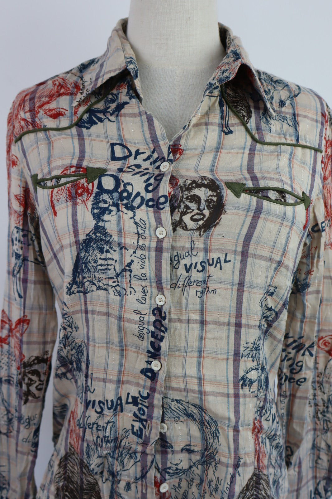 DESIGUAL CAMICIA DONNA TG. 38 WOMAN SHIRT CASUAL VINTAGE COTONE
