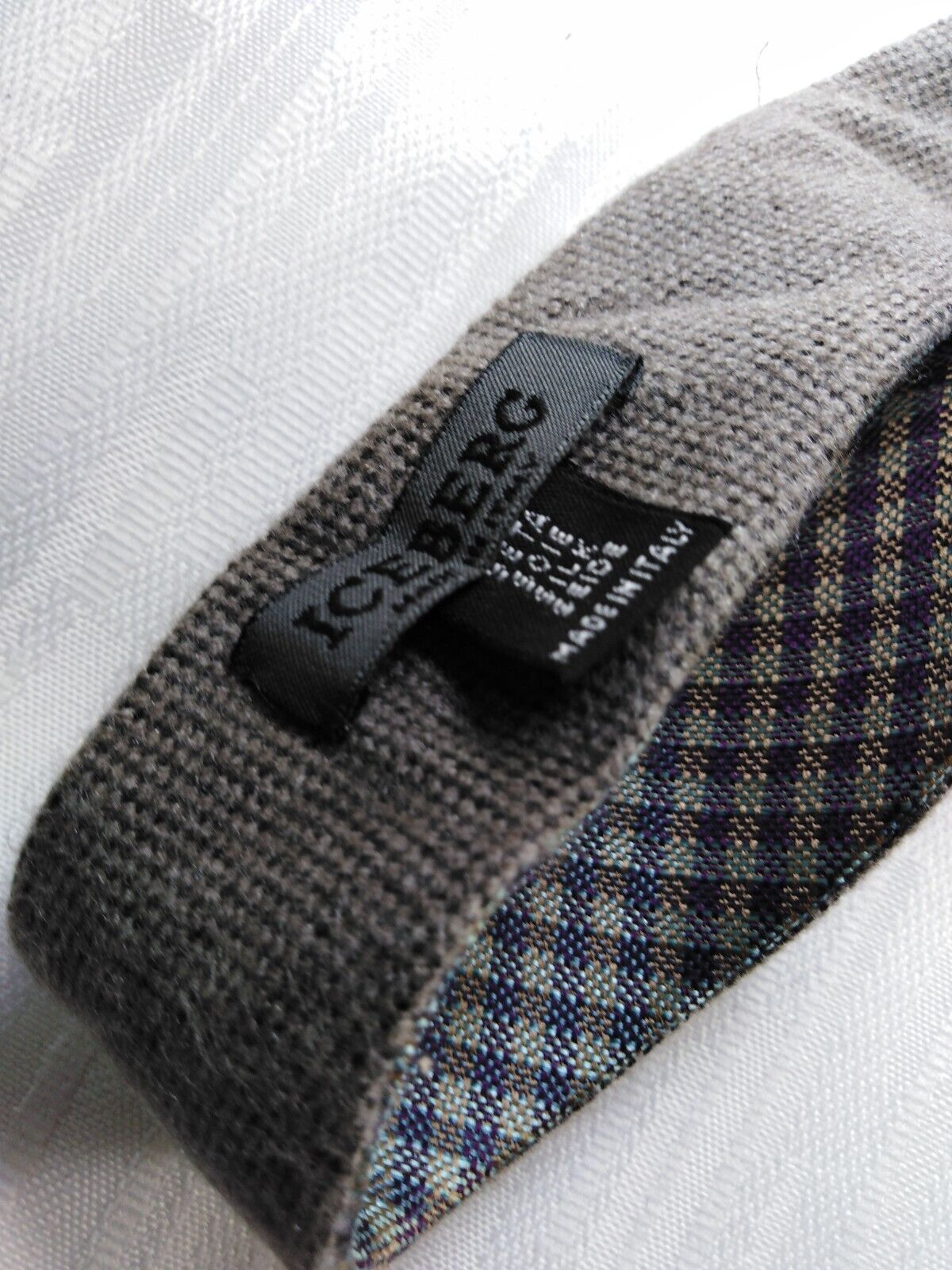 ICEBERG 100% SETA SILK TIE CRAVATTA NECKTIE ITALY VINTAGE DOUBLE-FACE