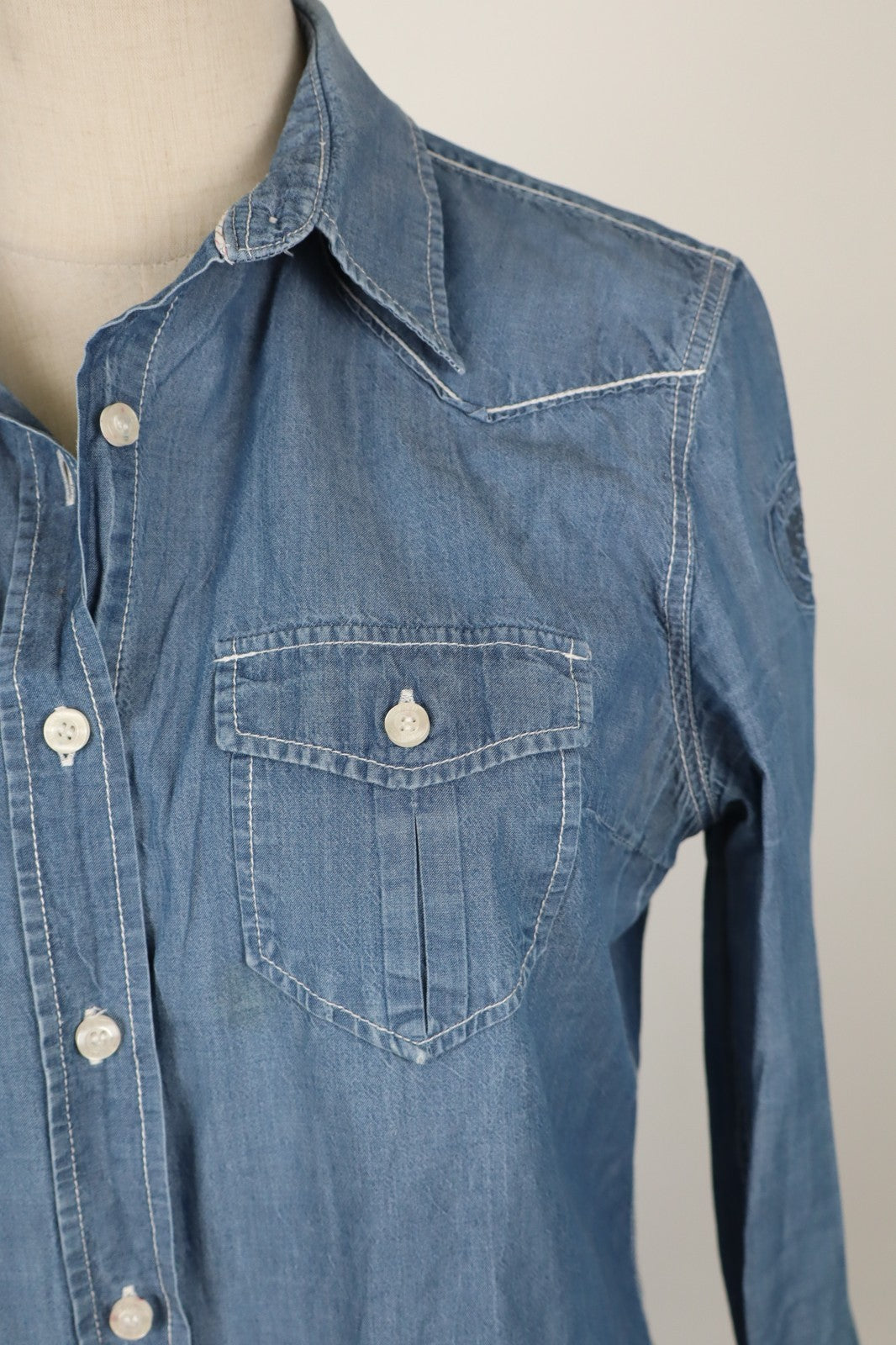 BLAUER CAMICIA DONNA TG. L WOMAN SHIRT CASUAL VINTAGE COTONE DENIM