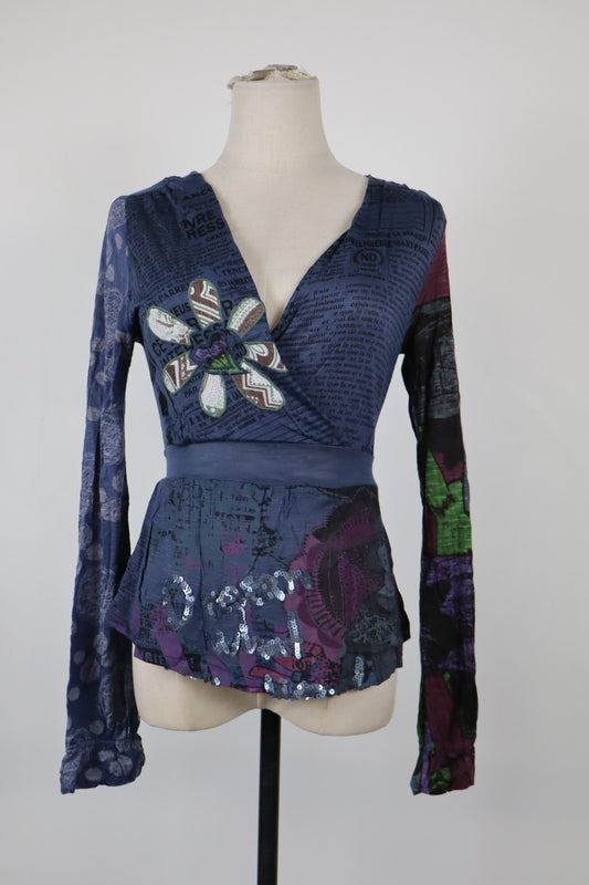 DESIGUAL MAGLIA DONNA TG. M WOMAN CASUAL VINTAGE T-SHIRT  TOP CANOTTA COTONE