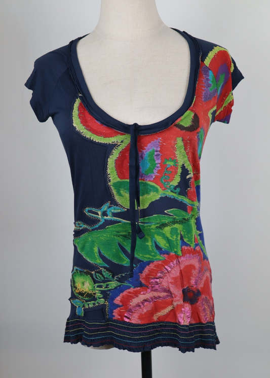 DESIGUAL MAGLIA DONNA TG. S WOMAN CASUAL VINTAGE T-SHIRT COTONE TOP