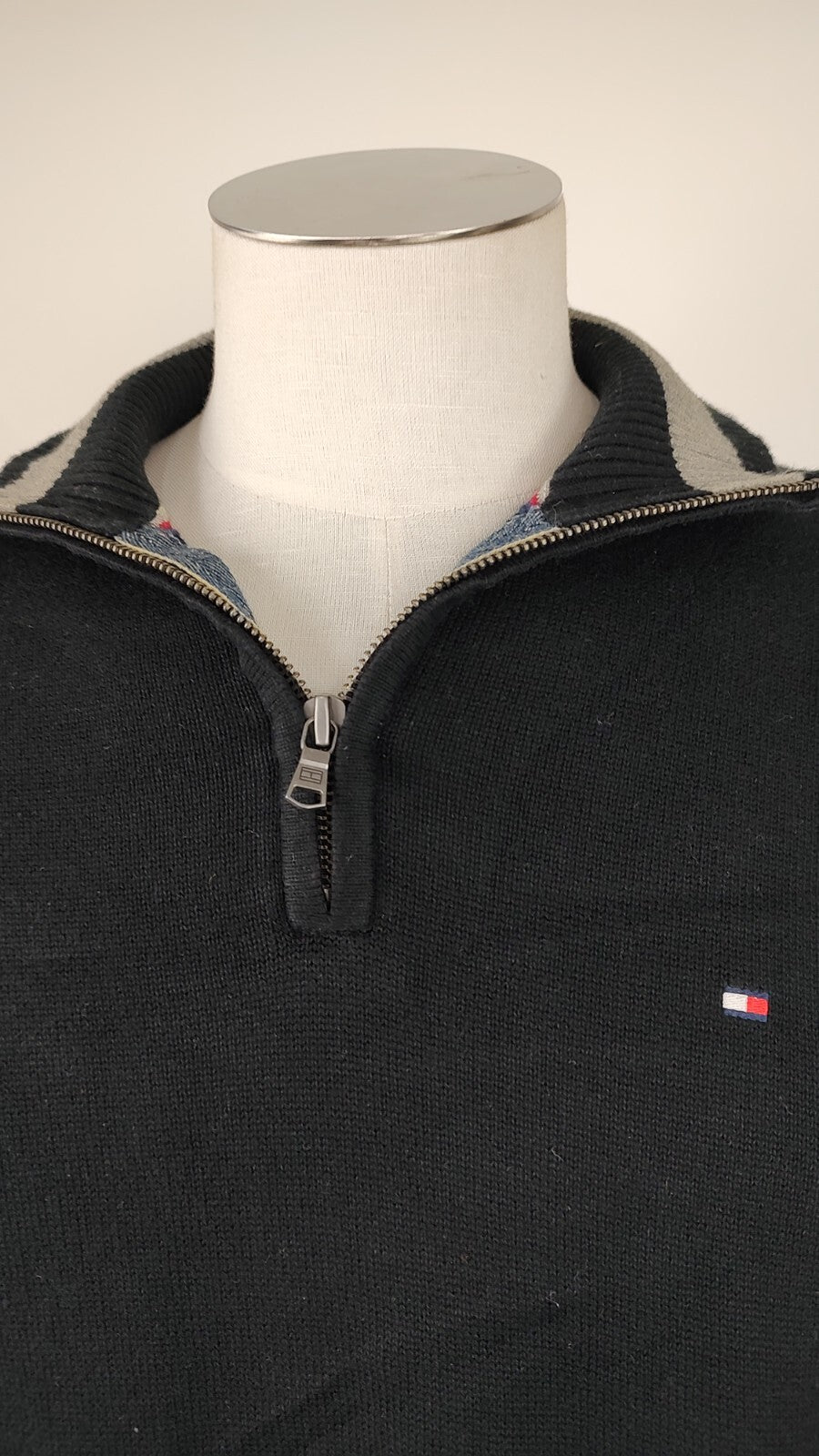 TOMMY HILFIGER MAGLIONE CON ZIP COTONE VINTAGE UOMO Tg. L MAN SWEATER CASUAL