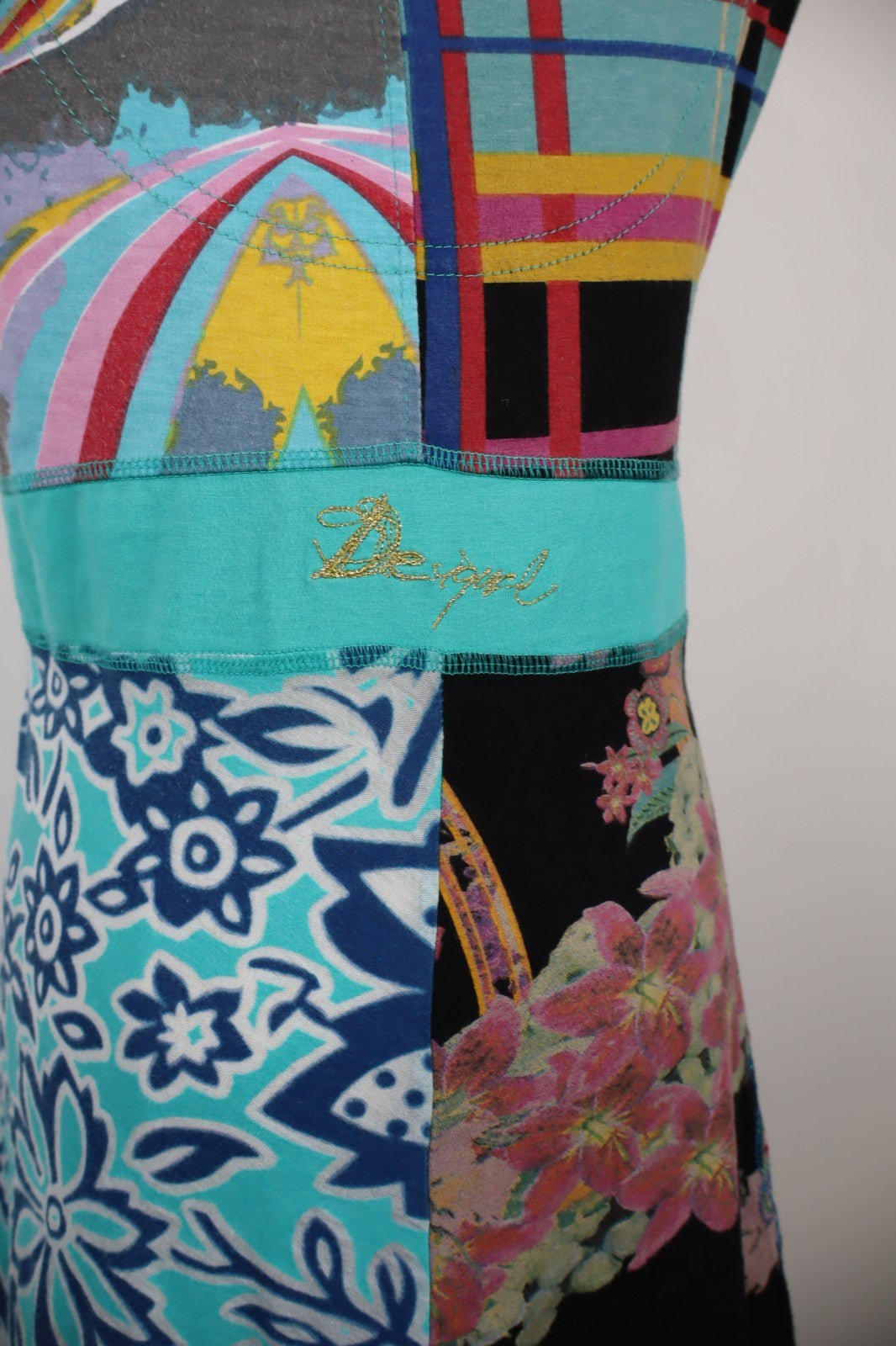 DESIGUAL VESTITO ABITO SMANICATO DONNA TG. L WOMAN CASUAL VINTAGE DRESS COTONE