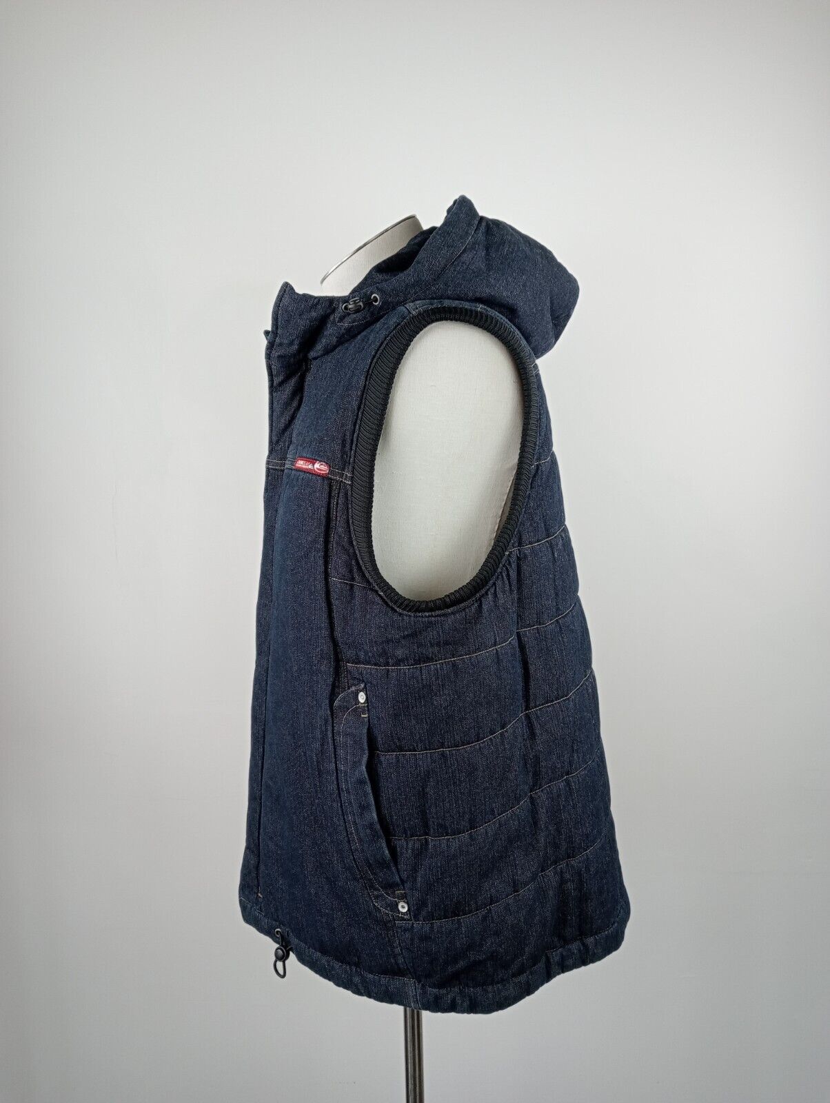 QUIKSILVER GIUBBINO SMANICATO IMBOTTITO GILET DENIM JEANS UOMO Tg XL MAN JACKET