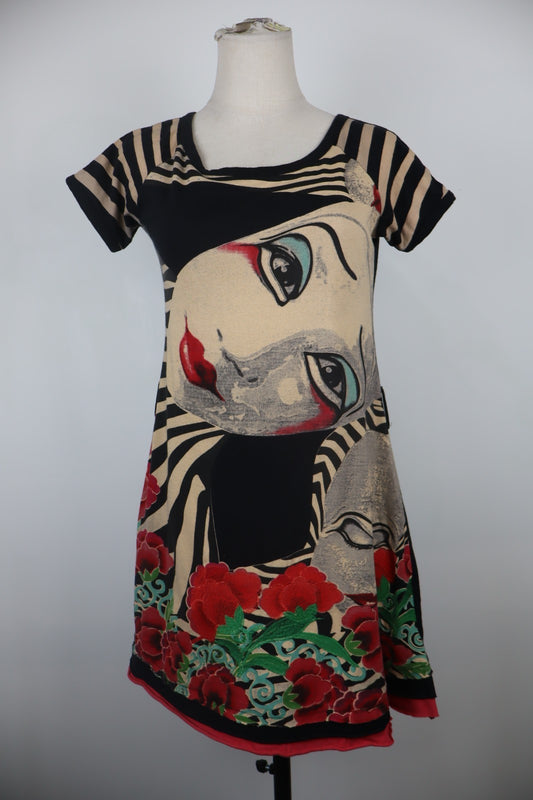 DESIGUAL VESTITO DONNA TG. M WOMAN CASUAL VINTAGE DRESS ABITO MANICA CORTA