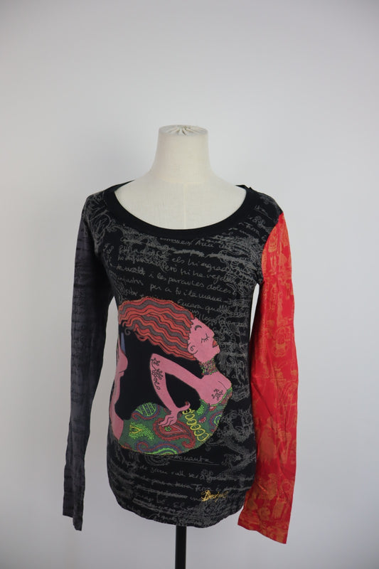 DESIGUAL MAGLIA DONNA TG. L WOMAN CASUAL VINTAGE T-SHIRT  TOP VISCOSA