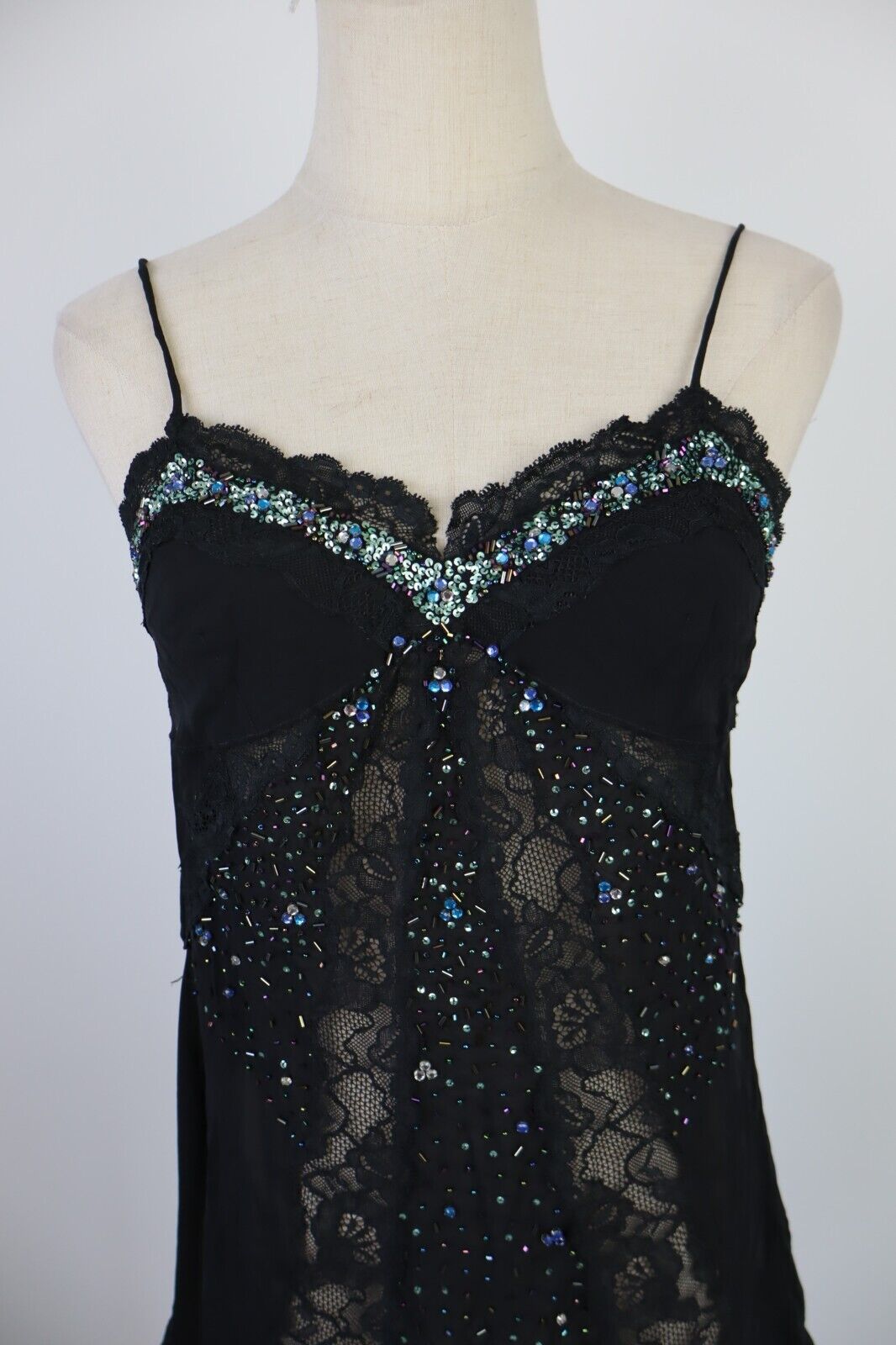 MAGLIA SLIP TOP DONNA M/L WOMAN T-SHIRT IN PIZZO GLITTER SEXY VINTAGE Y2K 2000'S