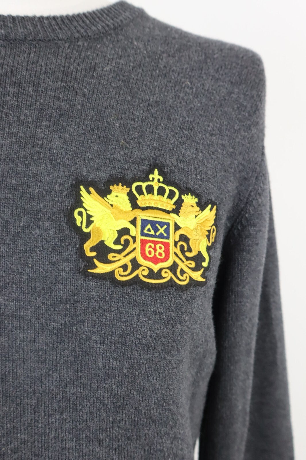 SUN68 MAGLIONE UOMO Tg. L MAN SWEATER CASUAL VINTAGE COTONE LANA CON TOPPE