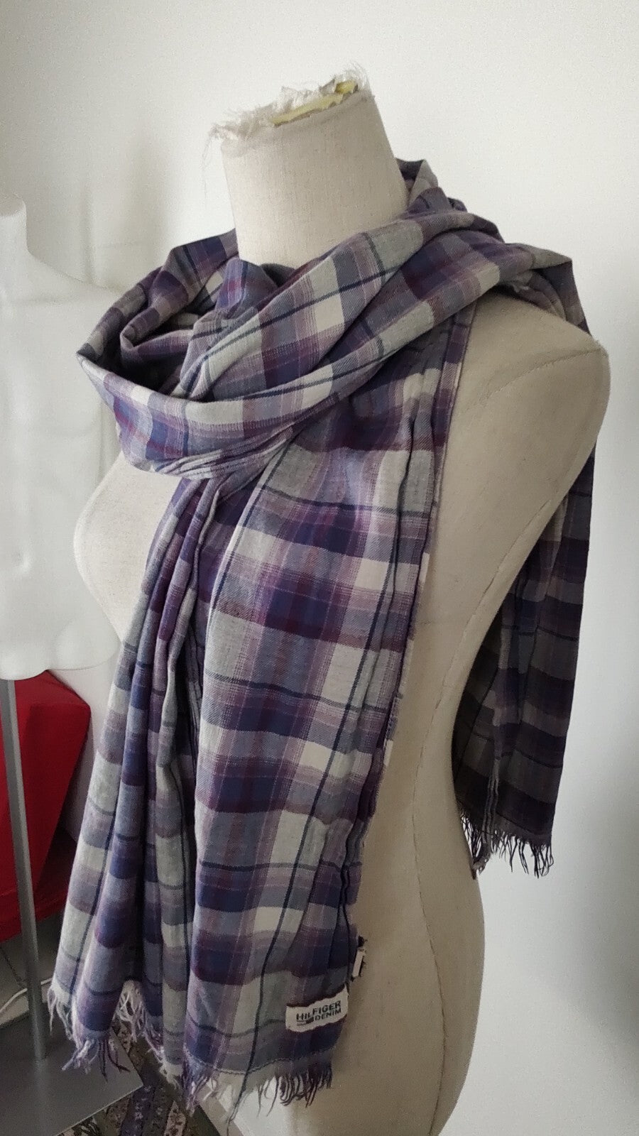 TOMMY HILFIGER SCIARPA UOMO DONNA WOMAN MAN VINTAGE CASUAL SCARF COTONE