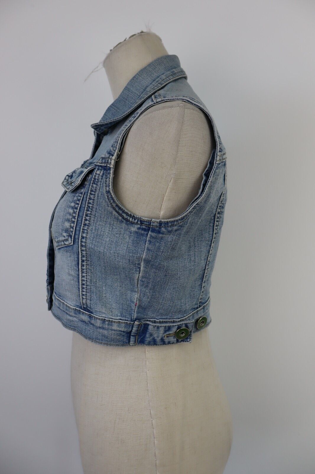GIUBBINO JEANS GILLET SMANICATO DONNA S JACKET DENIM GRUNGE VINTAGE Y2K 2000'S