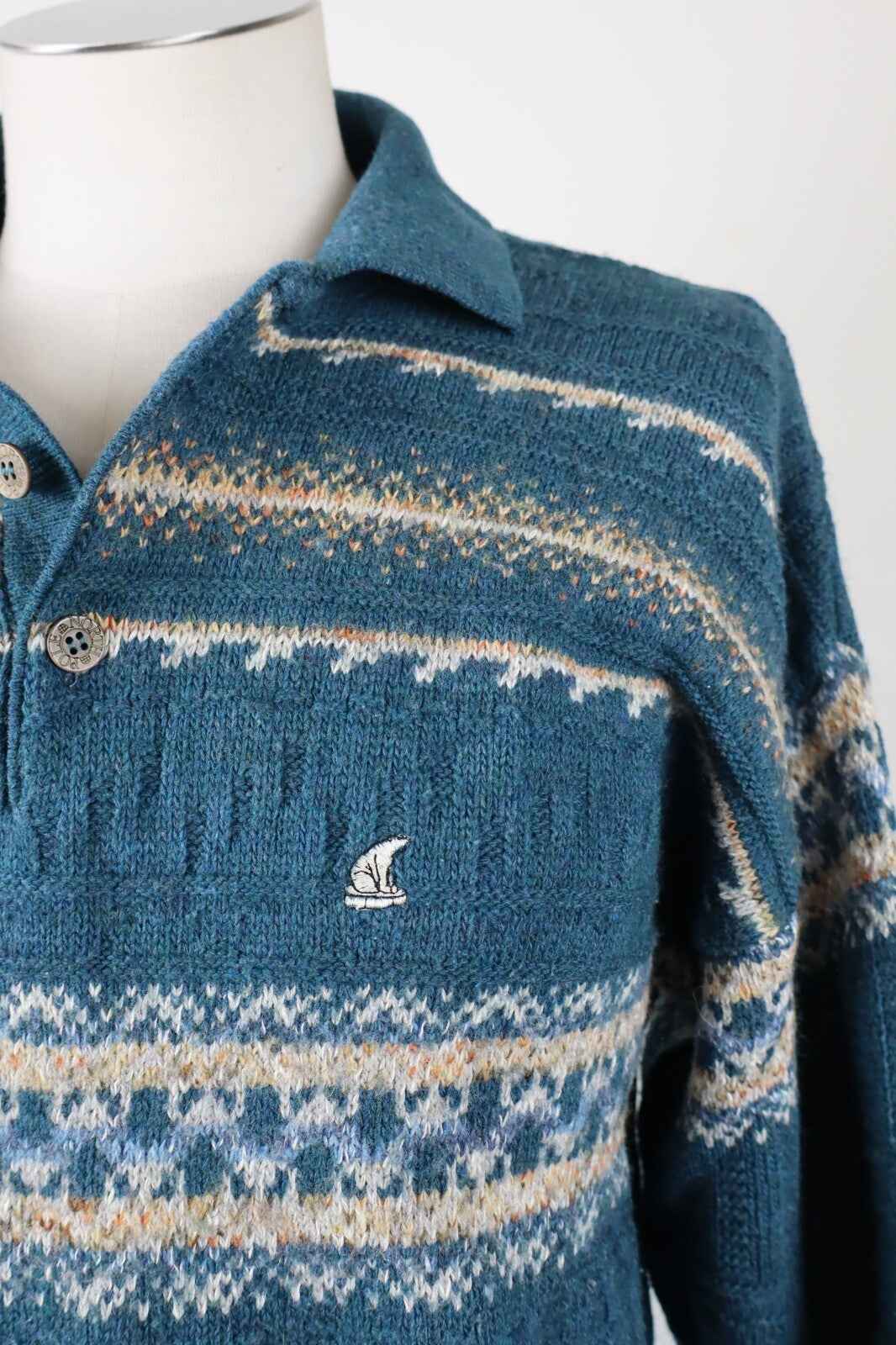 NORTH POLE MAGLIONE CON COLLETTO LANA VINTAGE UOMO Tg. L MAN WOOL SWEATER CASUAL