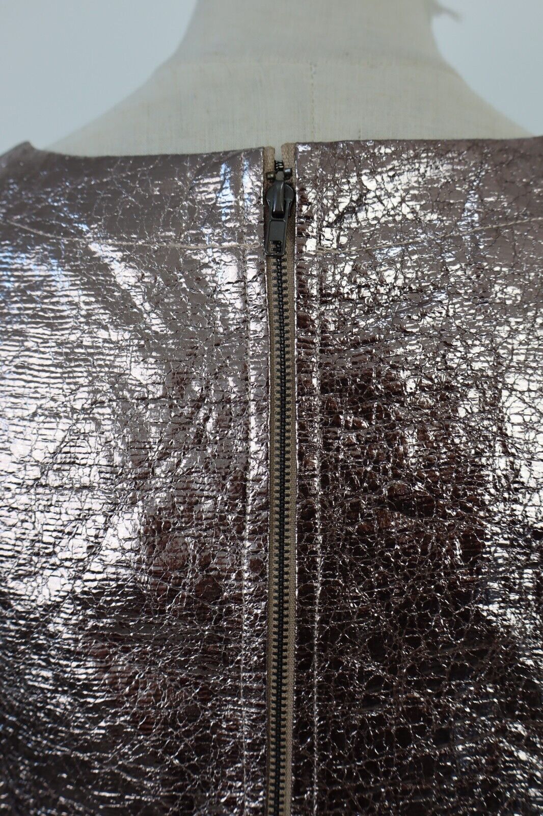 MAGLIA CROP TOP DONNA TG L T-SHIRT INDIE METALLIZZATO FUTURISTICO Y2K 2000'S