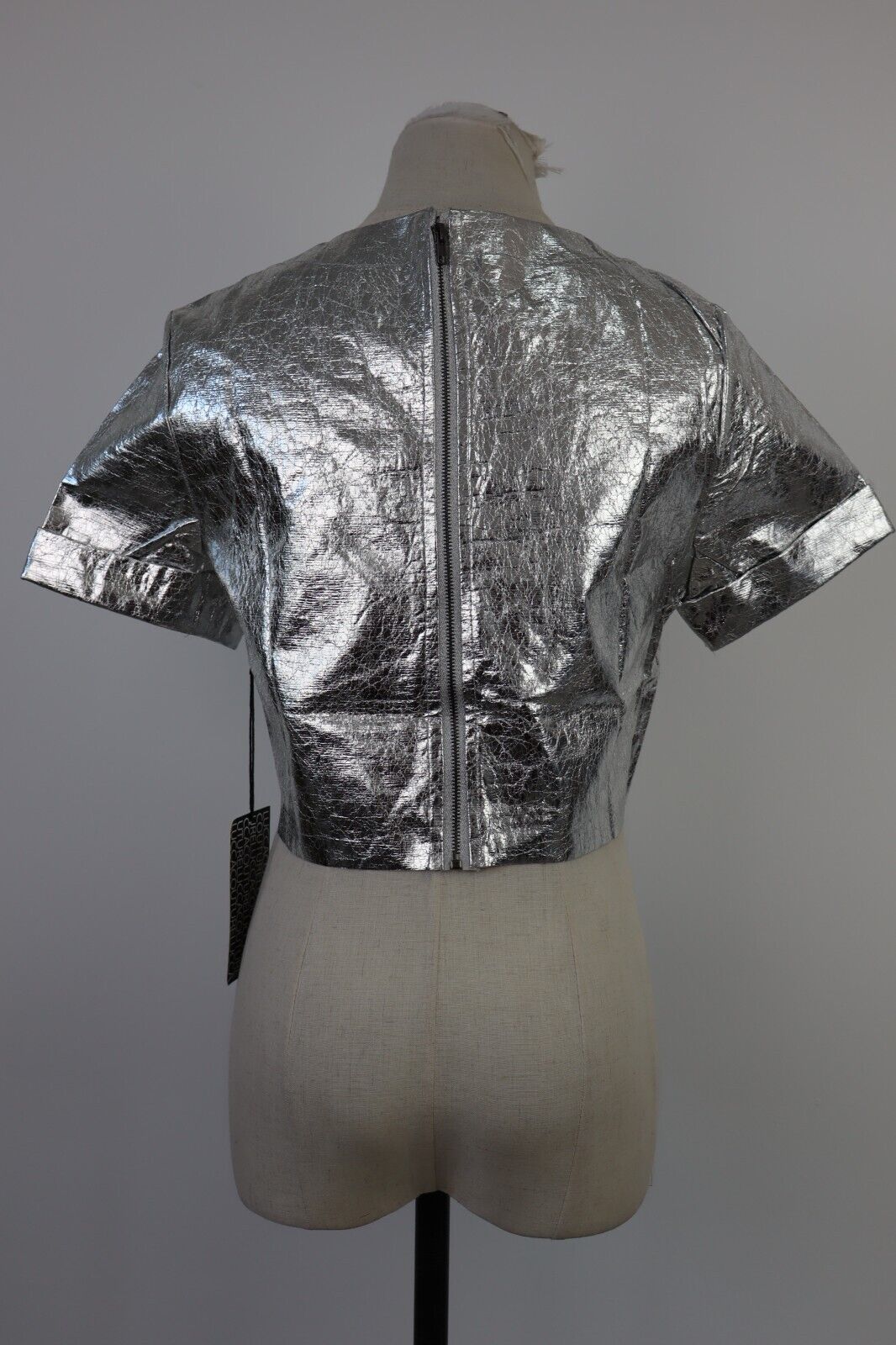 MAGLIA CROP TOP DONNA TG S T-SHIRT INDIE METALLIZZATO FUTURISTICO Y2K 2000'S