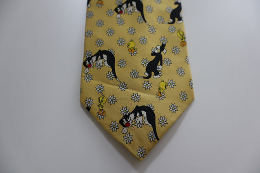LOONEY TUNES WARNER BROS 100% SILK TIE SETA CRAVATTA NECKTIE MADE  ITALY TWEETY