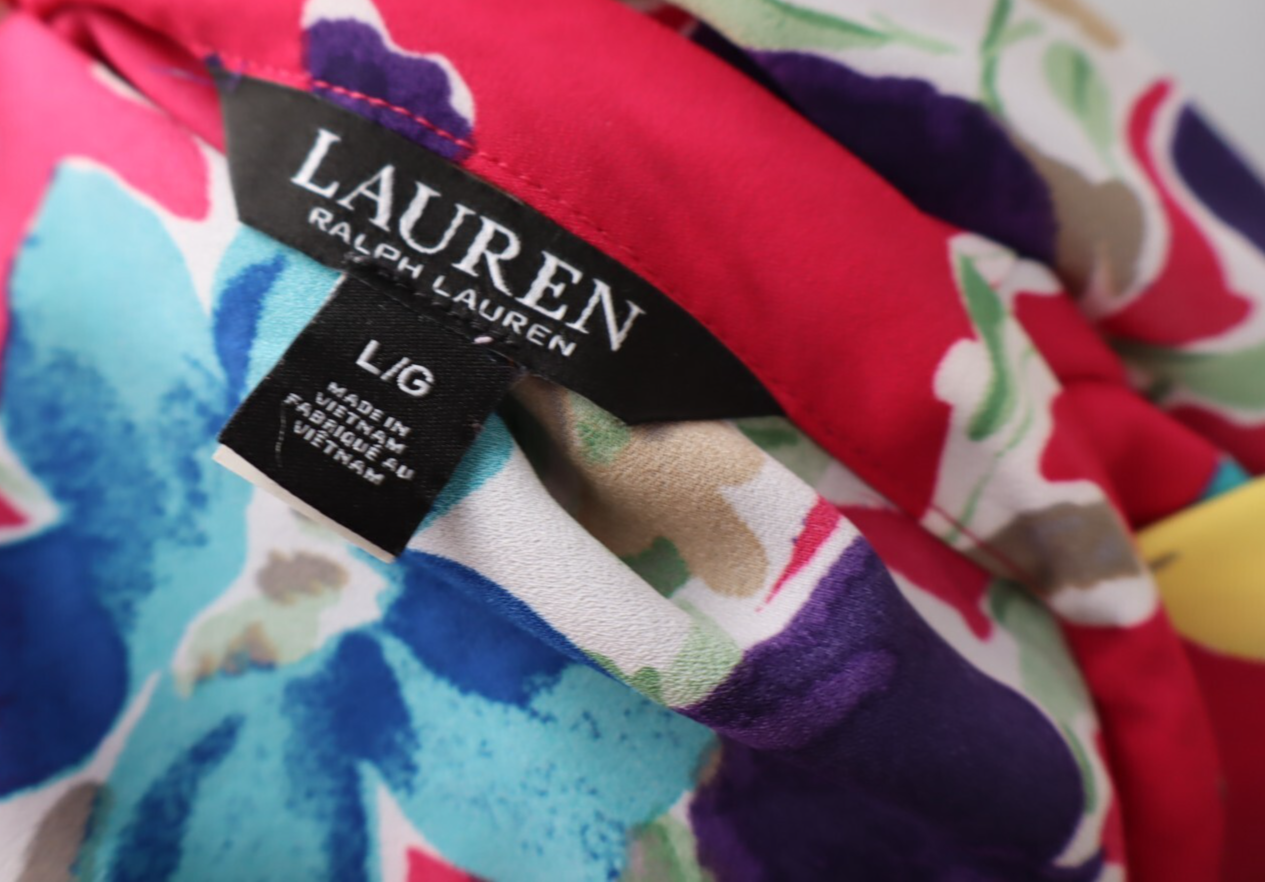 RALPH LAUREN MAGLIA DONNA TG. L WOMAN CASUAL T-SHIRT VINTAGE FLOREALE NYLON