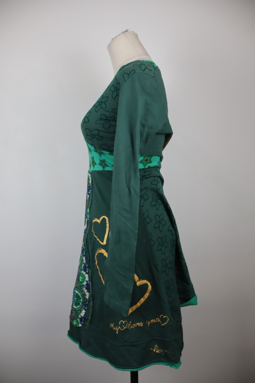 DESIGUAL  VESTITO ABITO DONNA 44 WOMAN CASUAL VINTAGE DRESS MANICA LUNGA LOGO