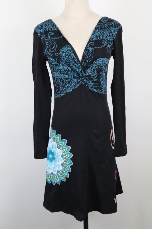DESIGUAL VESTITO DONNA TG. M WOMAN CASUAL VINTAGE DRESS ABITO STAMPE MULTICOLOR