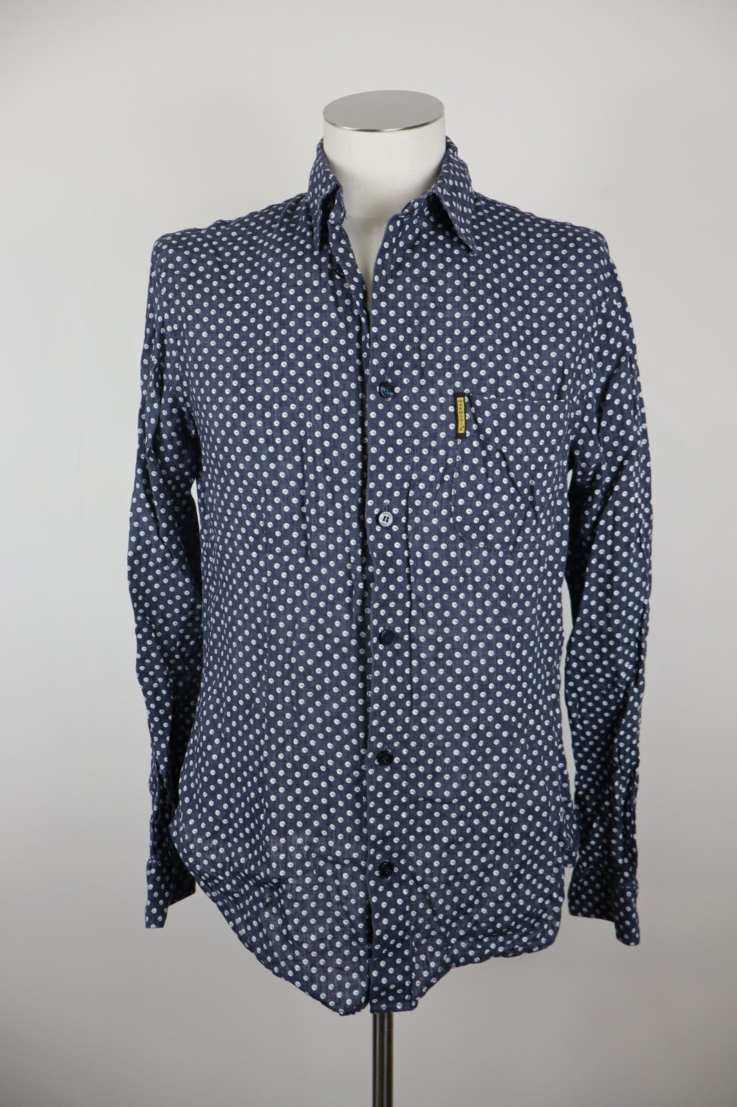 ARMANI JEANS CAMICIA UOMO LINO TG. L MAN CASUAL VINTAGE LINEN SHIRT POIS TASCHE