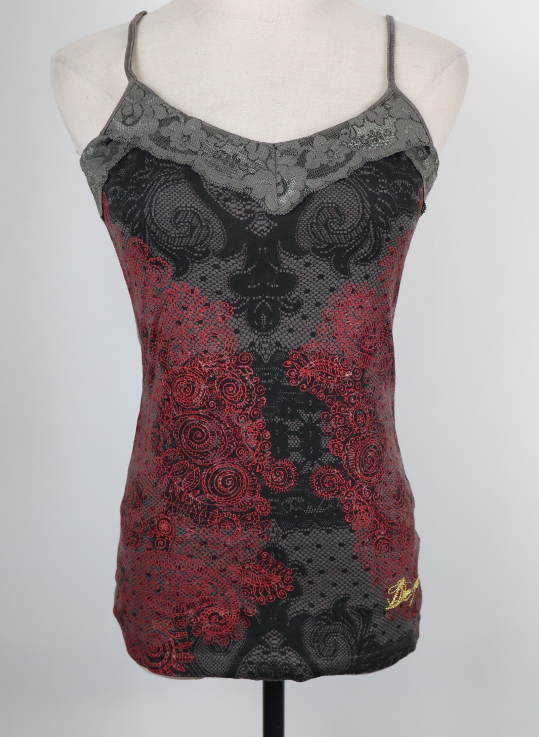 DESIGUAL MAGLIA DONNA TG. XS CANOTTA PIZZO WOMAN CASUAL VINTAGE TOP