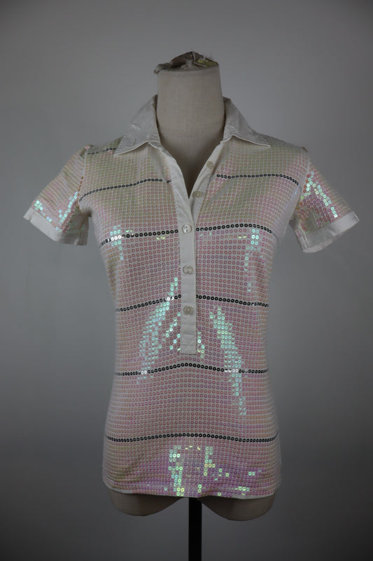 GUESS BY MARCIANO POLO MAGLIA DONNA TG 1 WOMAN CASUAL VINTAGE T- SHIRT PAILETTES