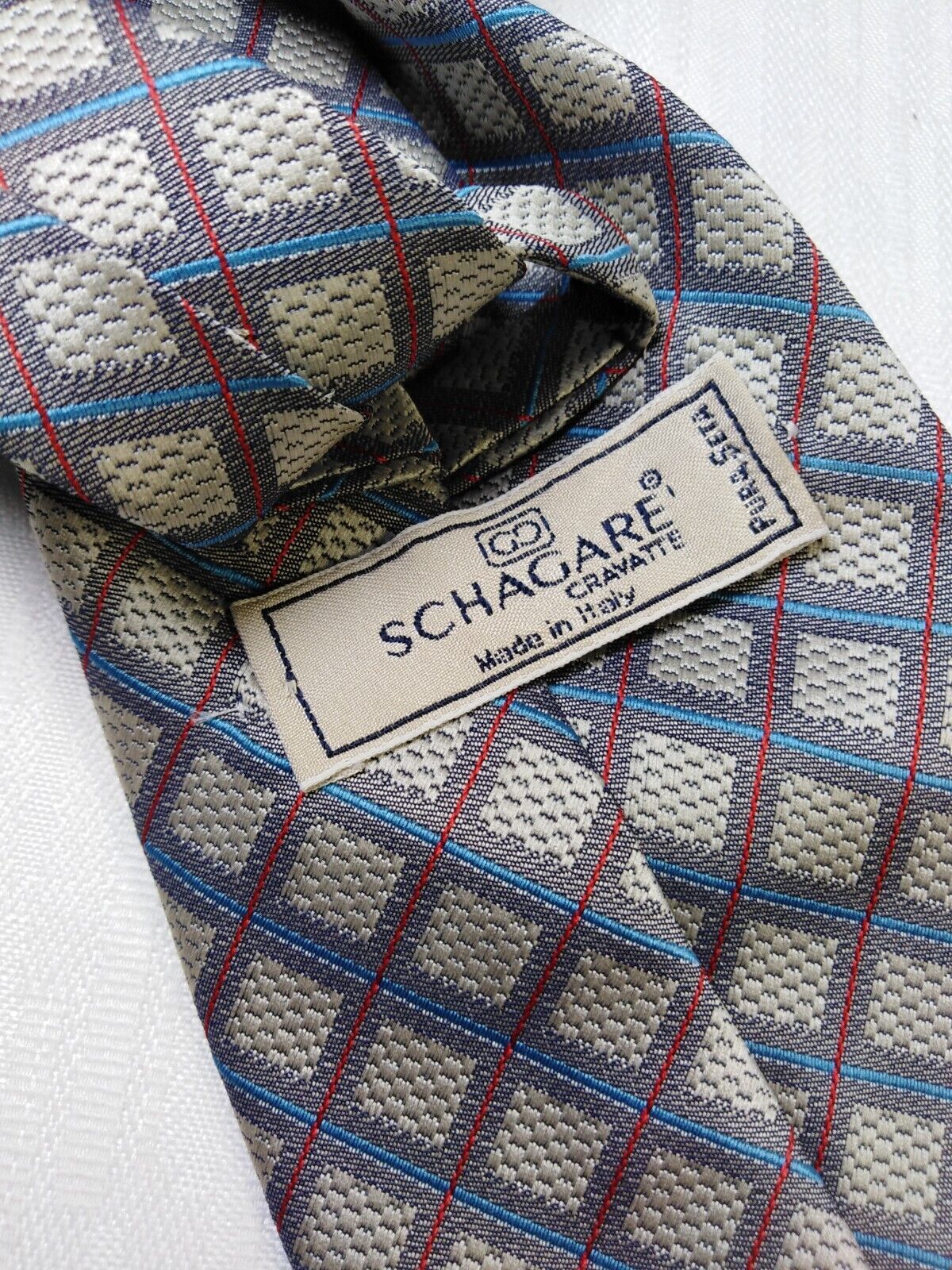 SCHAGARE 100% SETA SILK TIE CRAVATTA NECKTIE VINTAGE ITALY SELF TIPPED