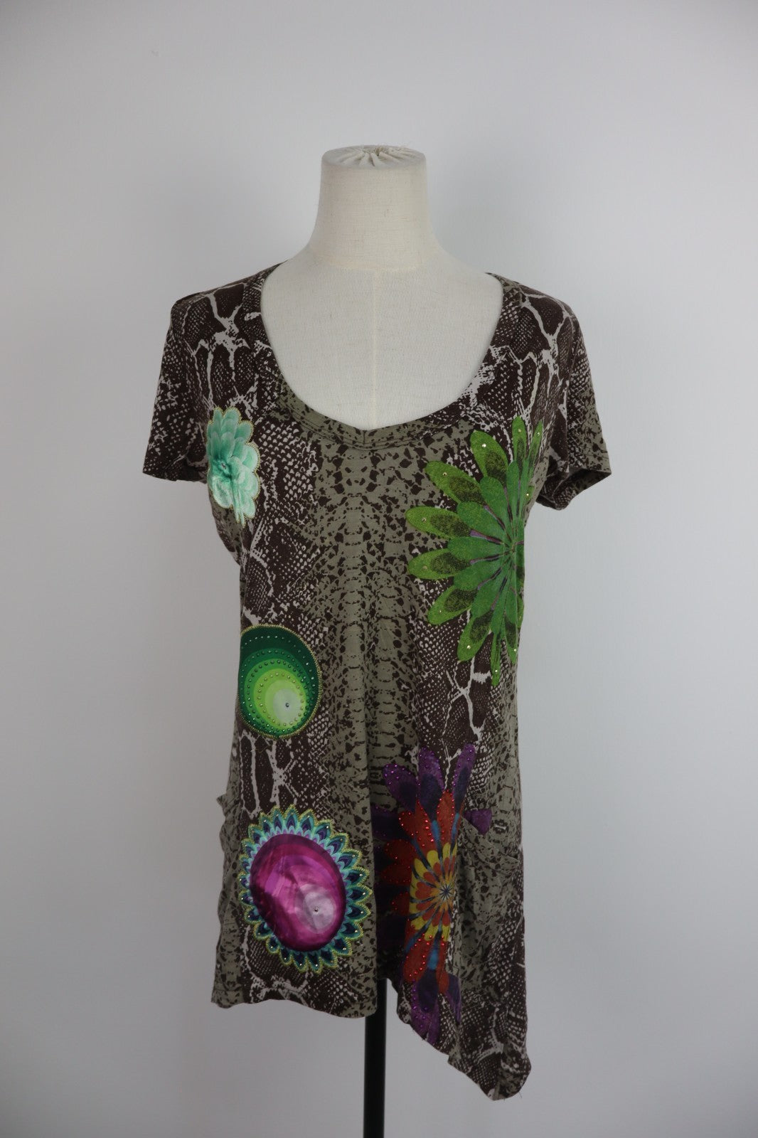 DESIGUAL MAGLIA DONNA TG. XL WOMAN CASUAL VINTAGE T-SHIRT  TOP CANOTTA COTONE