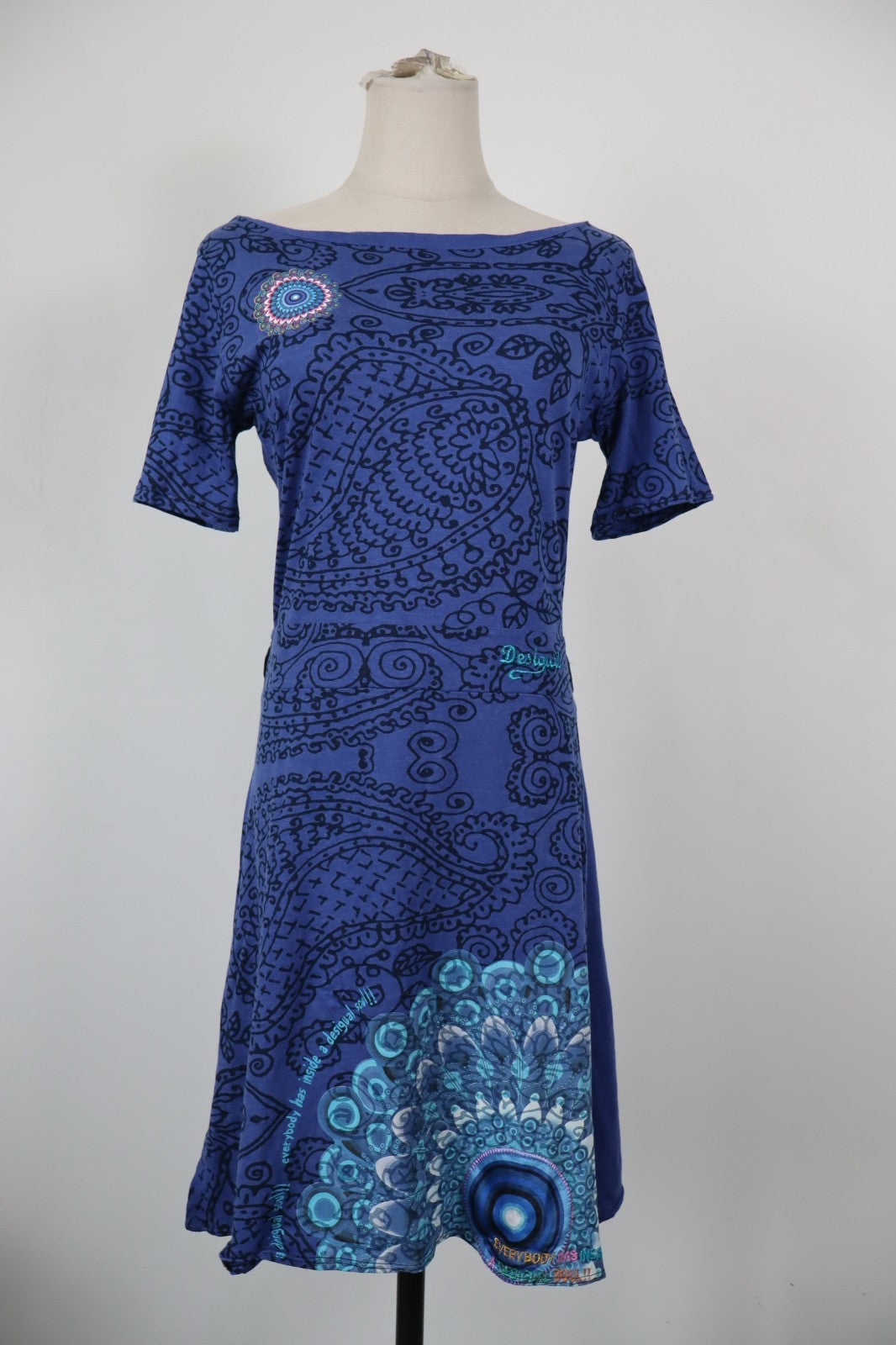 DESIGUAL VESTITO ABITO DONNA TG L WOMAN CASUAL VINTAGE DRESS COTONE